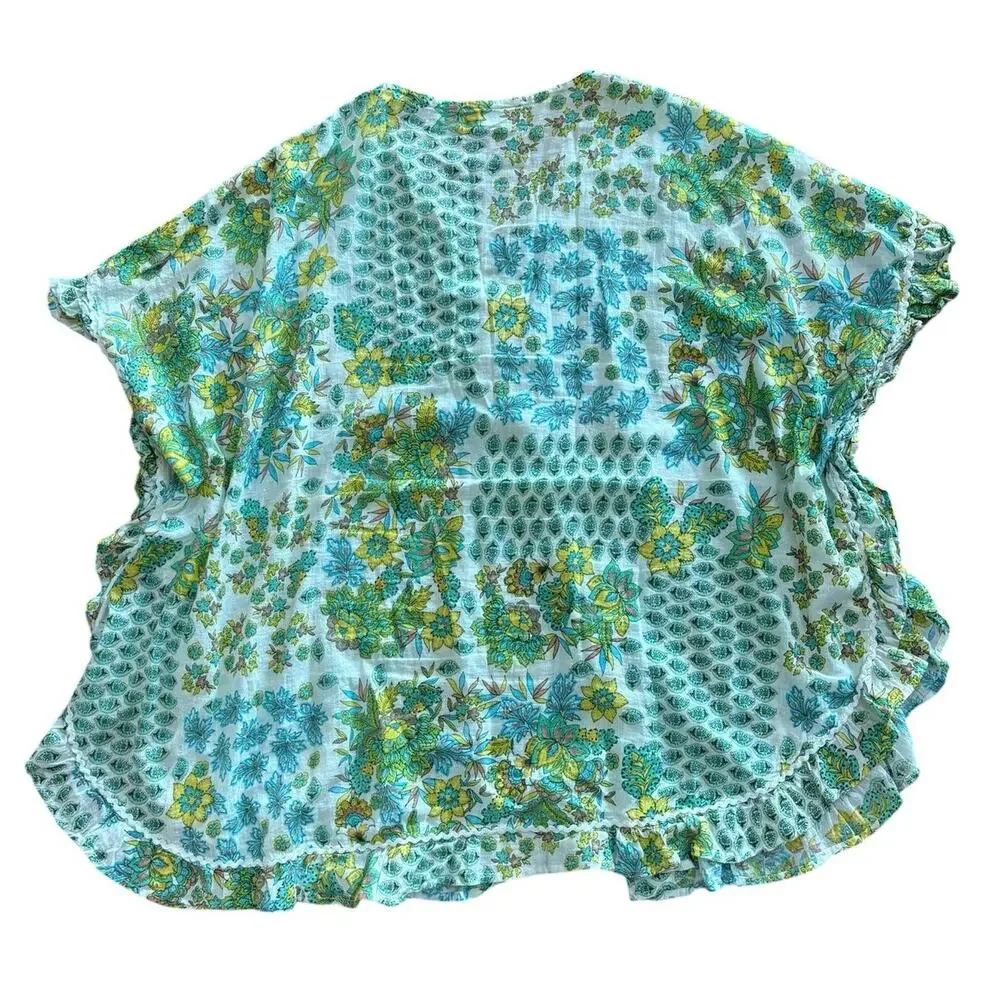 Missander Women’s cotton cover-up, green, turquoise, tassels, one size
